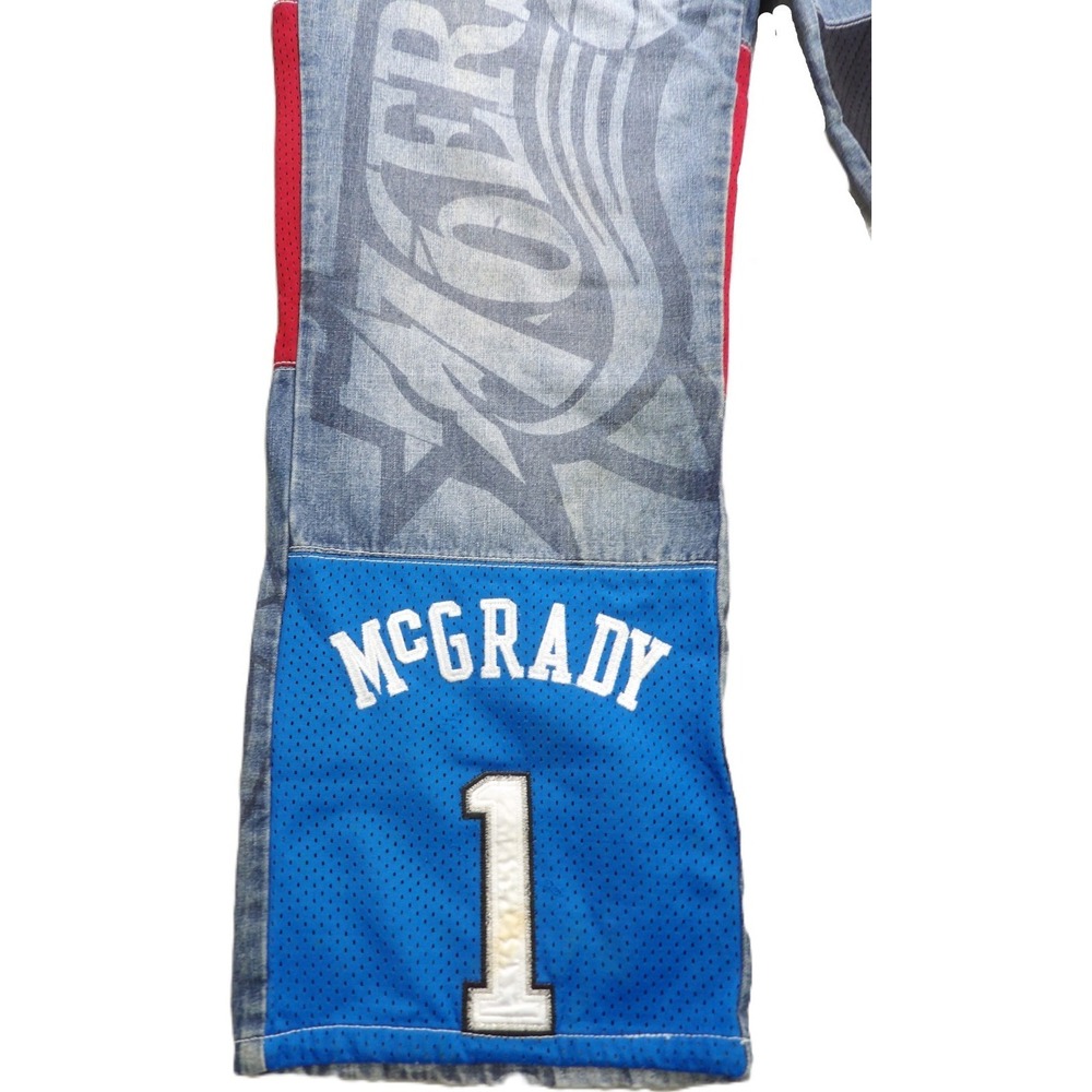 VTG UNK NBA All Star Men Jeans 38 Patchwork Jersey Bryant Iverson Baggy Denim - Picture 15 of 16